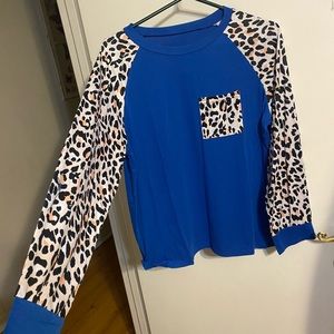 3XL fits like xl or 1X cobalt blue and leopard long sleeve lightweight shirt